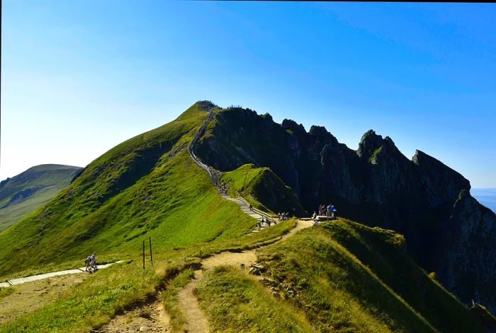 A view of the staircase leading to the summit of Puy de Sancy, Auvergne-Rhone-Alpes