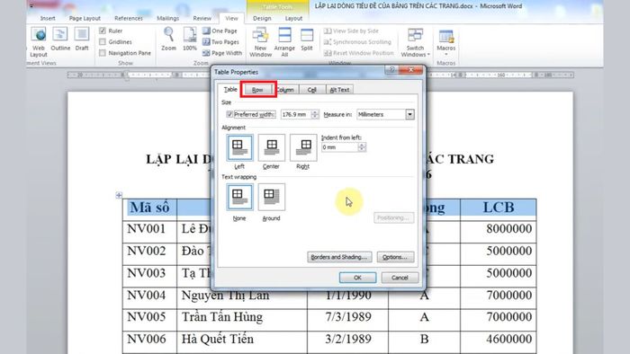 Hướng dẫn lặp lại tiêu đề trong Word 2019, 2016, 2013 - Bước 3