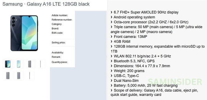 Cấu hình của Galaxy A16 4G