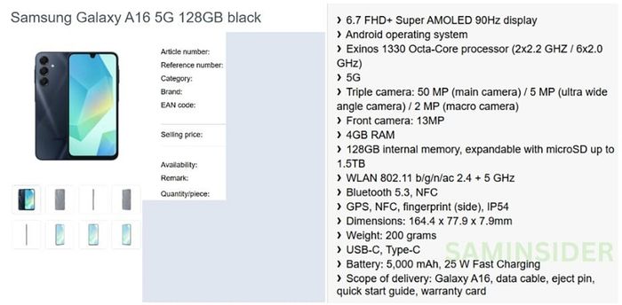 Cấu hình của Galaxy A16 5G