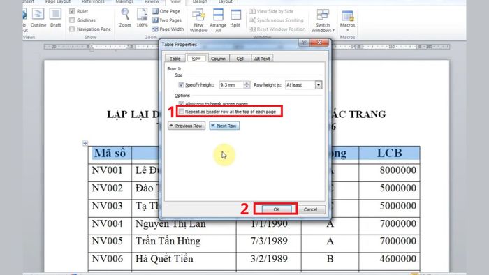 Hướng dẫn lặp lại tiêu đề trong Word 2019, 2016, 2013 - Bước 4