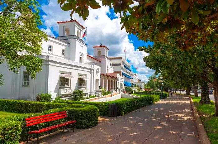 Afternoon view of downtown Hot Springs, Arkansas, showcasing hot spring resorts.