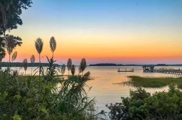 Sunset over the May River at Palmetto Bluff in Bluffton, South Carolina