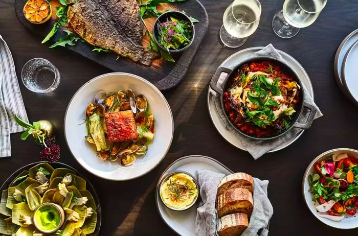 Aerial view of dishes served at Mattei's Tavern