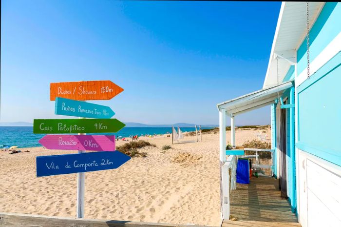 Beach signs at Comporta, Sines, Alentejo, Portugal