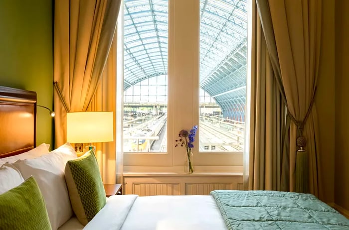 A view of the train station from the St Pancras Renaissance Hotel in London