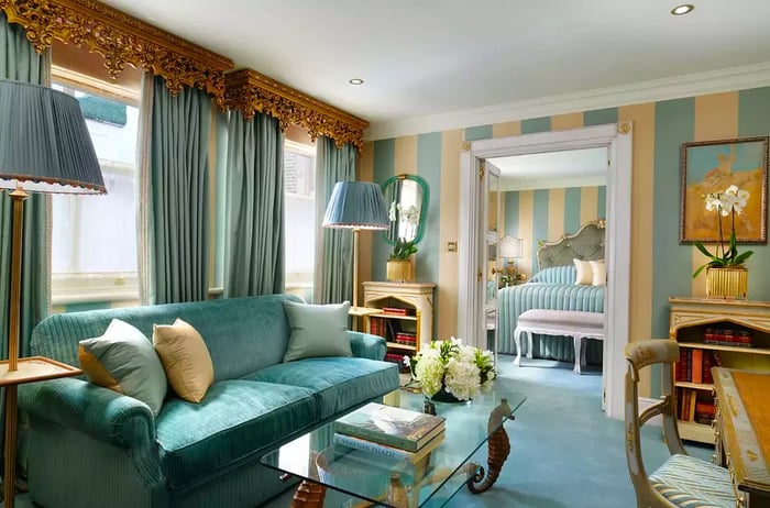 Elegant blue and cream guest room at The Milestone hotel in London