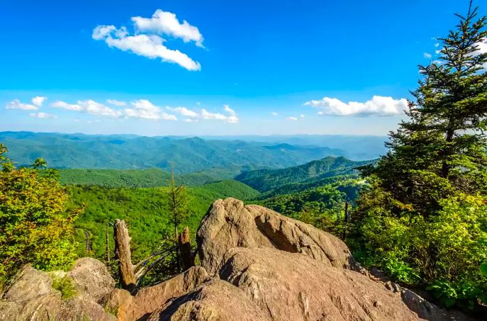 Stunning view from Waterrock Knob Overlook on the Blue Ridge Parkway in summer