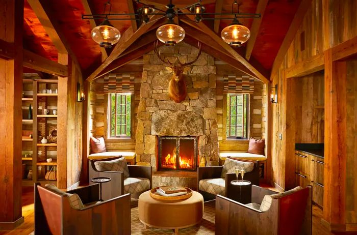 Cozy fireplace area at The Swag