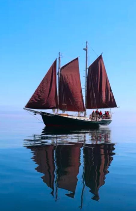 A boat from North House Folk School sailing the Hjordis in Grand Marais, Minnesota