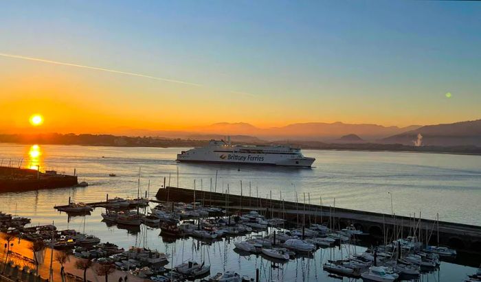 The Salamanca arrives at the port as the sun rises over Bilbao, Spain