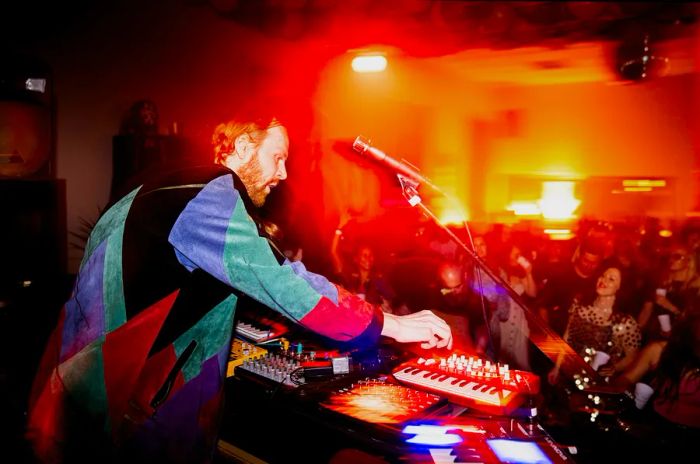 A DJ at Detour Disco, Þingeyri, Westfjords, Iceland