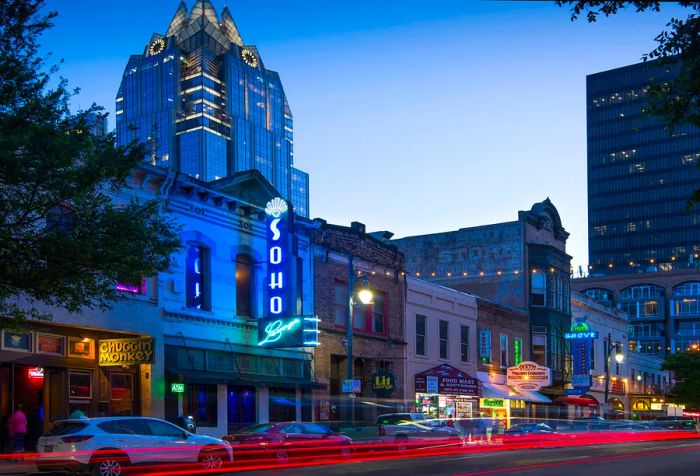 Sixth Street is a historic thoroughfare and entertainment hub in downtown Austin, Texas. Formerly known as Pecan Street, it is now listed on the National Register of Historic Places.