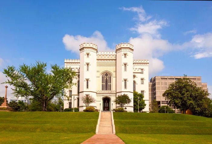 The Old State Capitol building in Baton Rouge, designed in the Gothic Revival style, stands as a majestic and historic architectural treasure.