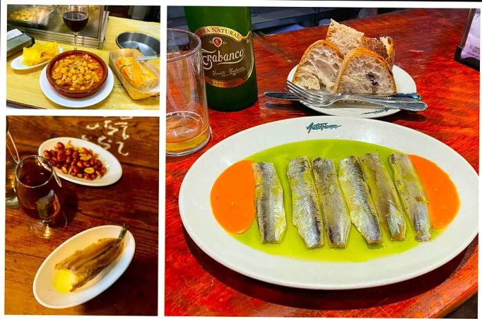 Cured anchovies and beer in Madrid