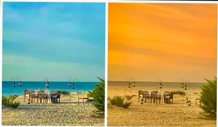 An alfresco beach dinner on the sands of andBeyond Mnemba Island