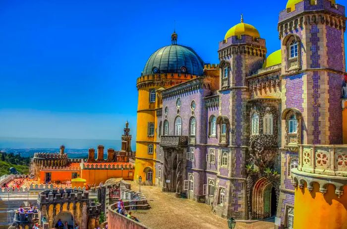 The striking facade of Pena National Palace in Sintra, Portugal