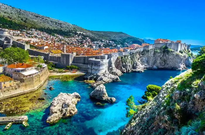 Aerial panoramic view of the renowned European travel destination, Dubrovnik, along the Adriatic Coast, Croatia.