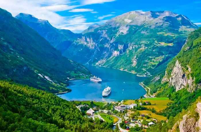 Aerial view of Geiranger Fjord in Norway.