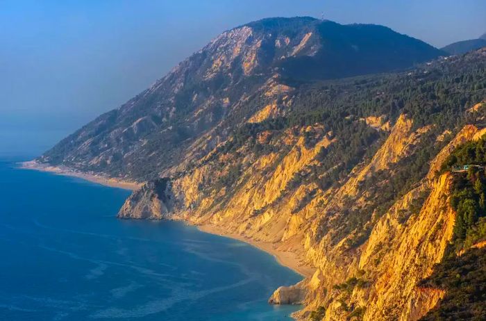 Aerial view of Egremni Beach on Lefkada Island, Greece