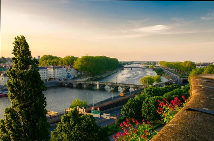 The Loire River from a viewpoint in Angers, Loire Valley, France