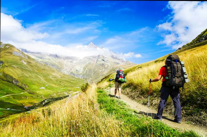 Hikers traversing the iconic Tour du Mont Blanc route in France