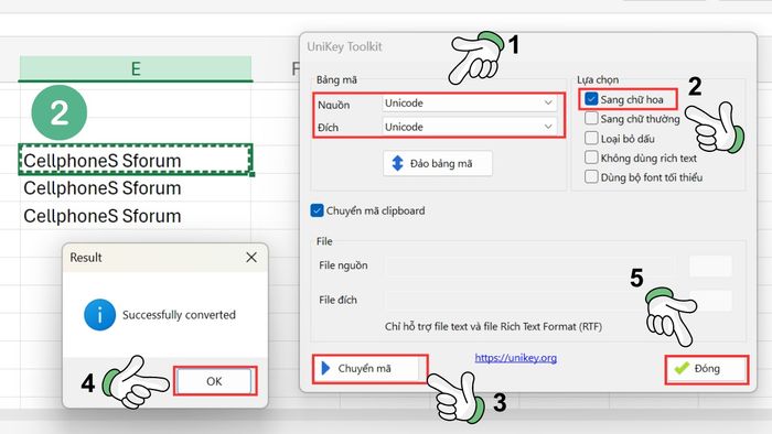 chuyển đổi chữ thường sang chữ hoa trong Excel