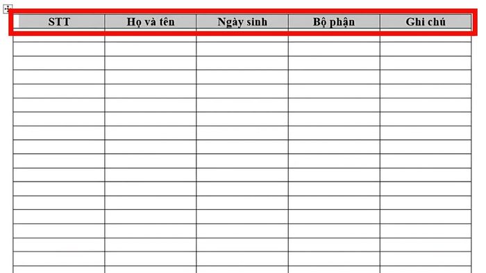 Hướng dẫn lặp lại tiêu đề trong bảng Word bằng Repeat Header Rows, bước 1