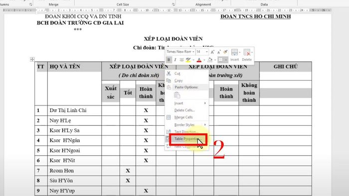 Hướng dẫn lặp lại tiêu đề trong bảng Word và cách hủy thiết lập, bước 2