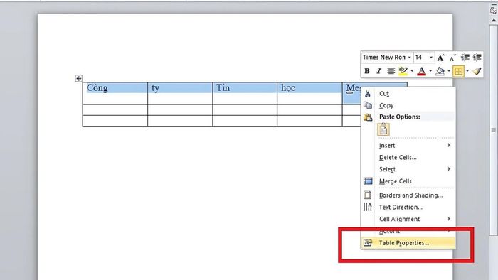 Hướng dẫn lặp lại tiêu đề bảng trong Word bằng Table Properties, bước 2