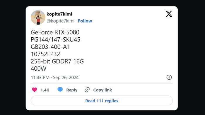  Thông số kỹ thuật của NVIDIA GeForce RTX 5080 