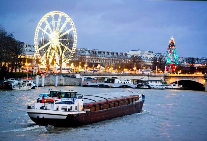 Christmas in Paris. Cruise on the Seine River