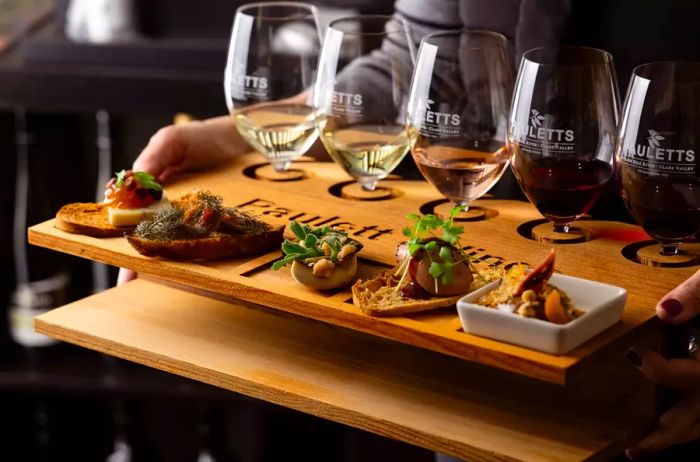 Wine tasting experience and dishes being served at Bush DeVine Winery Restaurant