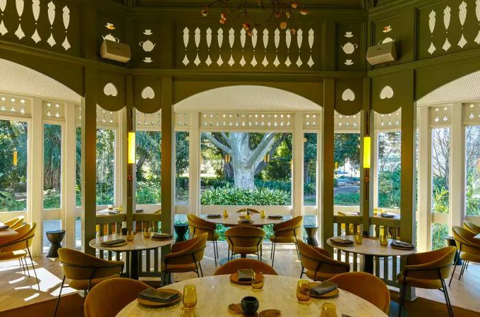 A verdant dining room at Restaurant Botanic in Adelaide