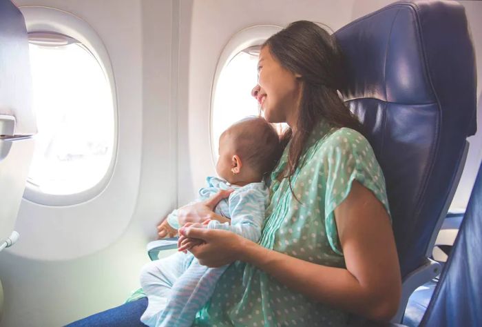 Mother traveling with an infant on board