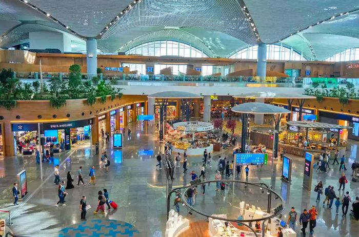 The shops and dining area at Istanbul's international airport