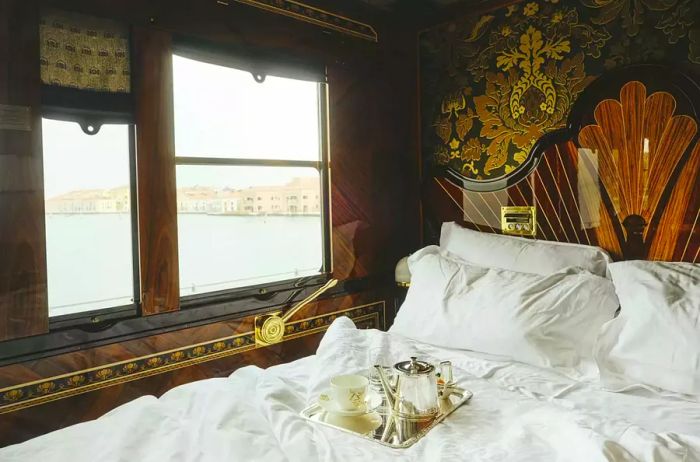 Luxury train cabin interior on the Venice Simplon Orient Express