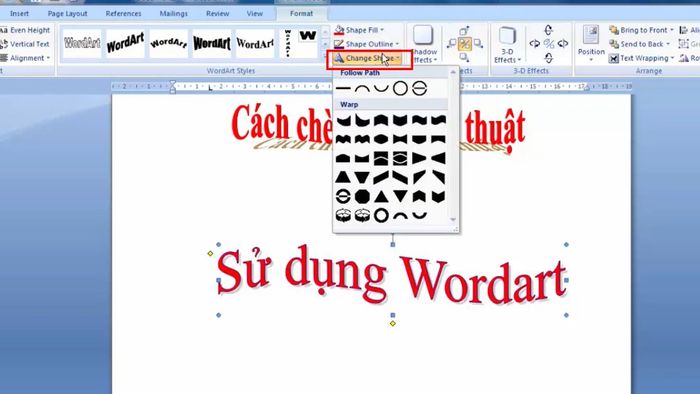 Hướng dẫn làm chữ cong trong Word 2013 trở xuống bước 3