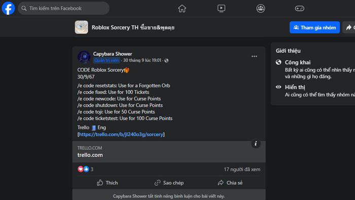 Trang web cung cấp mã code Sorcery Roblox