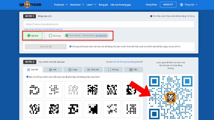 Hướng dẫn tạo mã QR cho tài liệu với QR-Tiger, bước 1