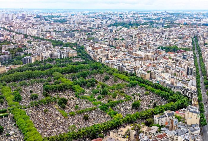 View of Père-Lachaise Cemetery in Paris from the observation deck atop Tour Montparnasse, Paris, France