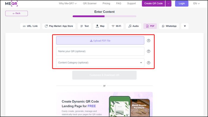 Hướng dẫn tạo mã QR cho tài liệu bằng me-qr.com, bước 2