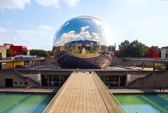 The Géode geodesic dome located in La Villette, Paris, France