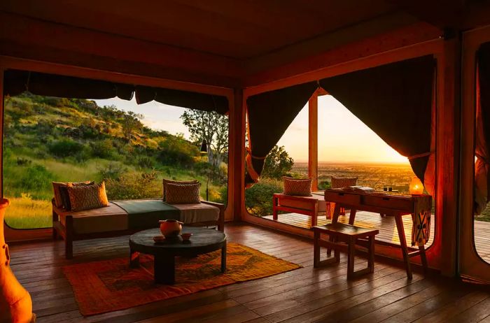 A cozy lounge area within a suite at Habitas Namibia