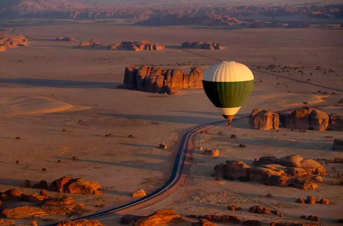 Hot Air Balloon over Mada'in Saleh in Al Ula, Saudi Arabia