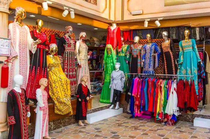 Front view of an Arabic clothing shop in the United Arab Emirates