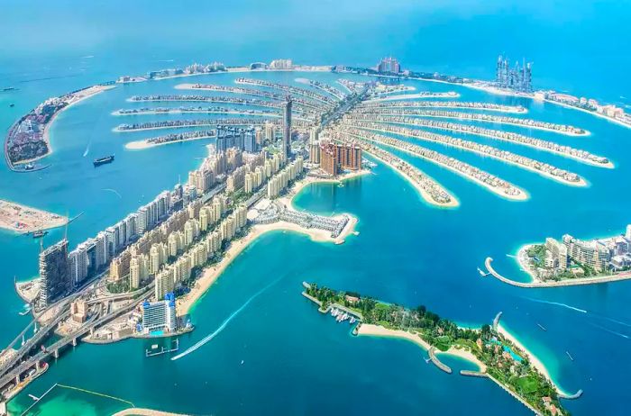 Bird's-eye view of Palm Jumeirah in Dubai, UAE