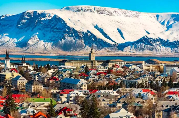 Stunning winter panorama of Reykjavik, Iceland