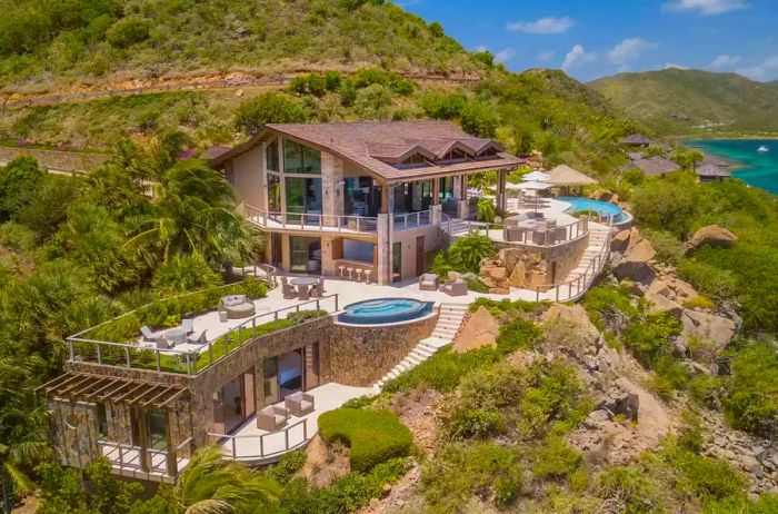 Aerial view of a villa at Oil Nut Bay