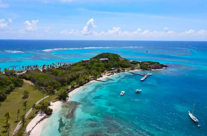 Aerial view showcasing the tip of Petit St. Vincent